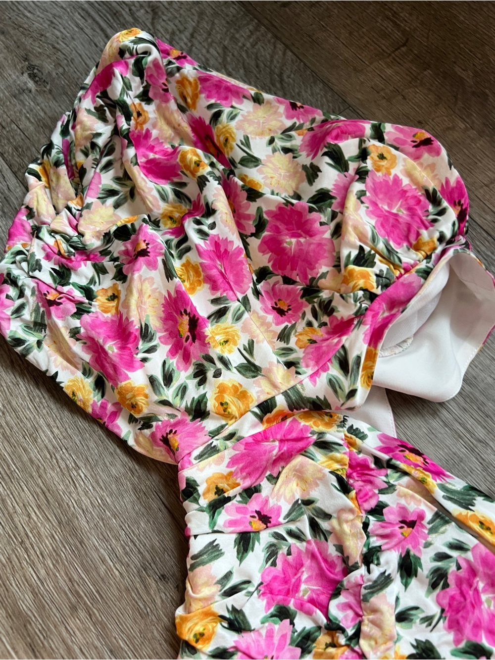 For Love and Lemons Sasha Pink Floral Puff Sleeve Mini Dress size M - Picture 15 of 16